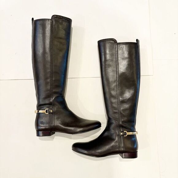 Tory Burch Jess Riding Boots Size 5 Brown Leather Equestrian - Picture 1 of 14